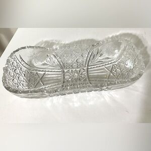 Vintage Crystal Cut Glass Celery Relish Dish